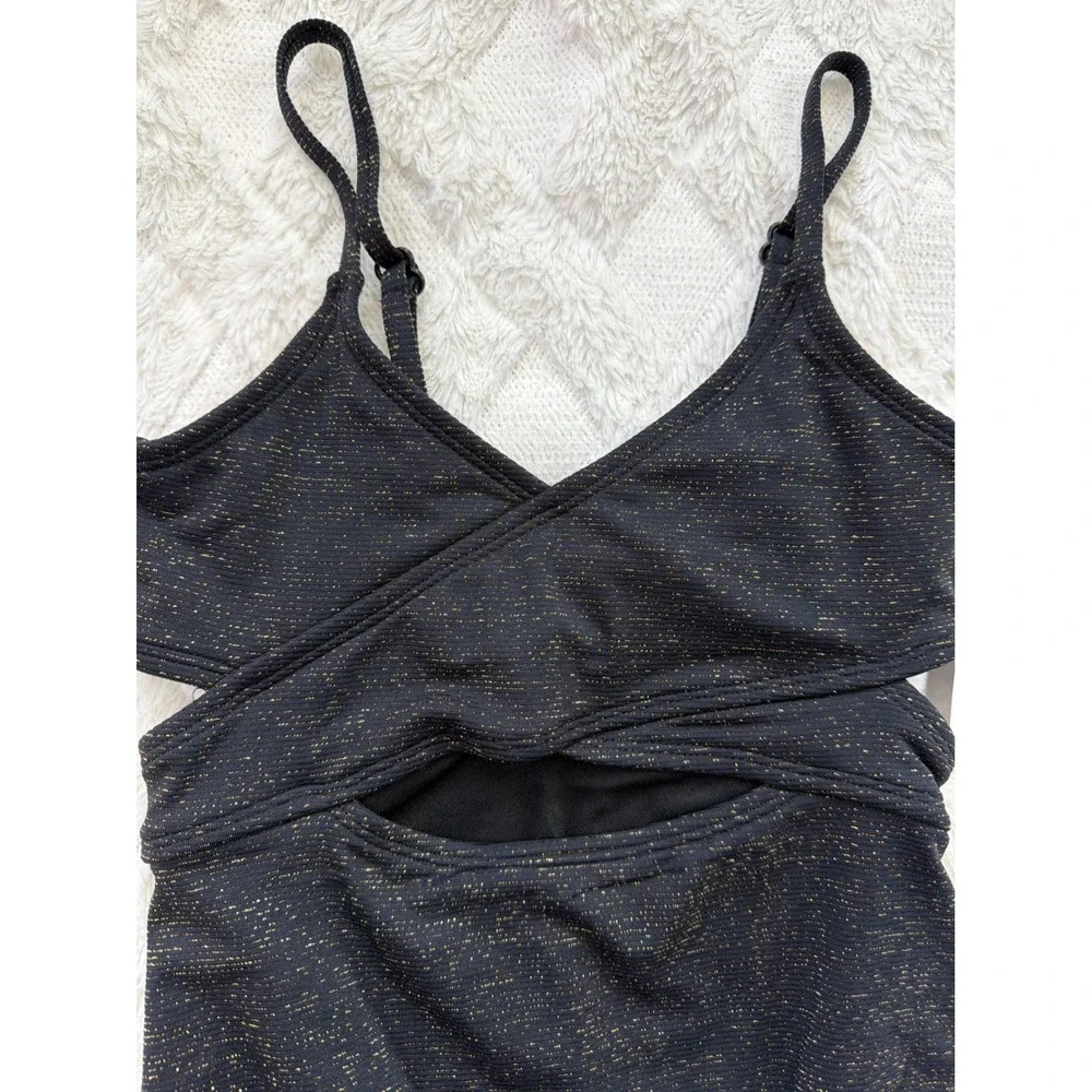 Art Class Girls Black Gold Metallic Cutout One Piece Swimsuit Size S 6/7 NWT